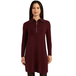 Women's AB Studio Zip-Front Long Sleeve Swing Dress -Hot Sale Adult Shop 5746868 Raisin