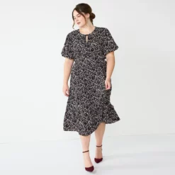 Plus Size DRAPER JAMES RSVP™ Elbow Sleeve Tiered Midi Dress