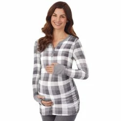 Maternity Cuddl Duds® Stretch Thermal Long Sleeve Splitneck Henley Top -Hot Sale Adult Shop 5764836 Gray Buffalo Check