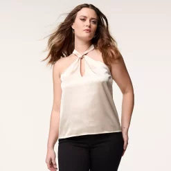 Women's INTEMPO Twist Satin Halter top -Hot Sale Adult Shop 5768485 Latte