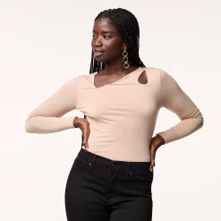 Women's INTEMPO Long Sleeve Cutout Bodysuit -Hot Sale Adult Shop 5768493 Natural