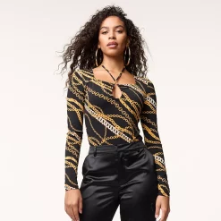 Women's INTEMPO Long Sleeve Halter Bodysuit -Hot Sale Adult Shop 5768495 Status Print