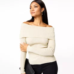 Women's INTEMPO Off-The-Shoulder Long Sleeve Top -Hot Sale Adult Shop 5768520 Champagne Lurex