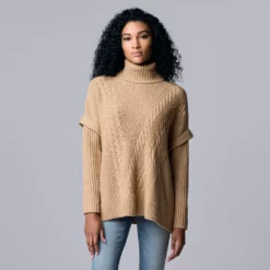 Women's Simply Vera Vera Wang Traveling Cable-Knit Poncho Sweater -Hot Sale Adult Shop 5797212 Hazelnut Gelato
