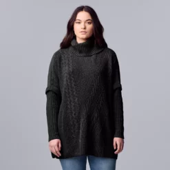 Women's Simply Vera Vera Wang Traveling Cable-Knit Poncho Sweater