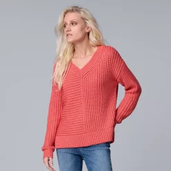 Women's Simply Vera Vera Wang Ribbed V-Neck Sweater