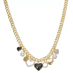 Nine West Gold Tone Heart Charm Curb Chain Necklace