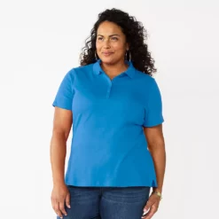 Plus Size Croft & Barrow® Short Sleeve Y-Neck Polo Top