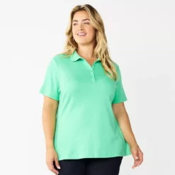 Plus Size Croft & Barrow® Short Sleeve Y-Neck Polo Top -Hot Sale Adult Shop 5808738 Green