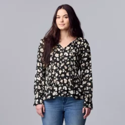 Women's Simply Vera Vera Wang Pleated Splitneck Top -Hot Sale Adult Shop 5810998 Faded Leopard D