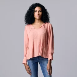 Women's Simply Vera Vera Wang Pleated Splitneck Top -Hot Sale Adult Shop 5810998 Rosette