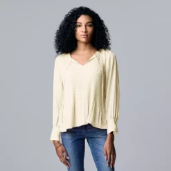 Women's Simply Vera Vera Wang Pleated Splitneck Top