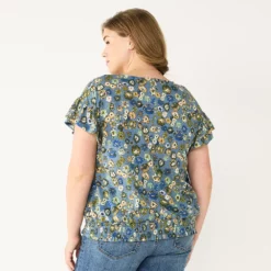 Plus Size Sonoma Goods For Life® Banded Bottom Ruffle Sleeve Top -Hot Sale Adult Shop 5819597 ALT