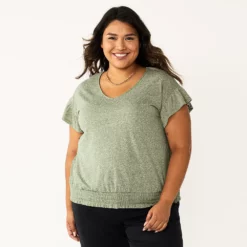 Plus Size Sonoma Goods For Life® Banded Bottom Ruffle Sleeve Top -Hot Sale Adult Shop 5819597 Olive