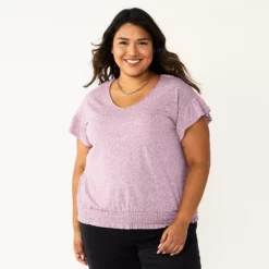 Plus Size Sonoma Goods For Life® Banded Bottom Ruffle Sleeve Top -Hot Sale Adult Shop 5819597 Plum