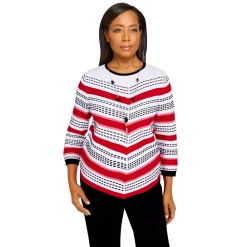 Women's Alfred Dunner Checking In Textured Chevron Asymmetrical Hem Sweater