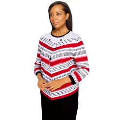 Women's Alfred Dunner Checking In Textured Chevron Asymmetrical Hem Sweater -Hot Sale Adult Shop 5865681 ALT2
