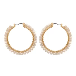 DRAPER JAMES RSVP™ Gold Tone Simulated Pearl Large Nickel Free Hoop Earrings