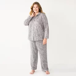 Plus Size Sonoma Goods For Life® Knit Pajama Shirt & Pajama Pants Sleep Set -Hot Sale Adult Shop 6025544 Grey Leopard