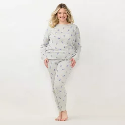 Plus Size LC Lauren Conrad Cozy Long Sleeve Pajama Top & Pajama Pants Set -Hot Sale Adult Shop 6066040 Gray Mistletoe Toss
