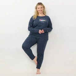 Plus Size LC Lauren Conrad Cozy Long Sleeve Pajama Top & Pajama Pants Set -Hot Sale Adult Shop 6066040 Navy Dachshund Trees