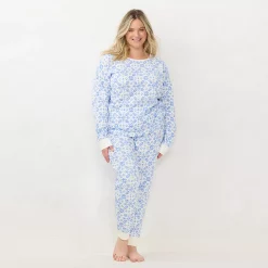 Plus Size LC Lauren Conrad Cozy Long Sleeve Pajama Top & Pajama Pants Set -Hot Sale Adult Shop 6066040 White Geo Knit Floral