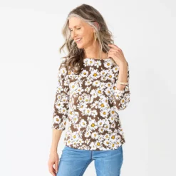Women's Croft & Barrow® Boatneck Top -Hot Sale Adult Shop 6120225 Brown Wish Daisy