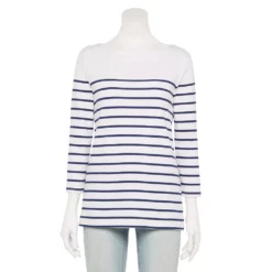 Women's Croft & Barrow® Boatneck Top -Hot Sale Adult Shop 6120225 White Navy Stripe