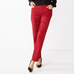 Women's Croft & Barrow® Effortless Stretch Pull-On Mid-Rise Straight-Leg Pants -Hot Sale Adult Shop 6142232 Red Plaid