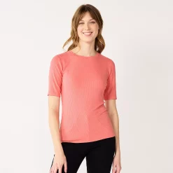Women's Nine West Ribbed Fitted Elbow-Sleeve Tee -Hot Sale Adult Shop 6171586 Cruz Coral