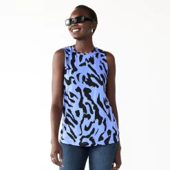 Nine West Essential Easy High-Neck Tank -Hot Sale Adult Shop 6171805 Blue Black Leopard